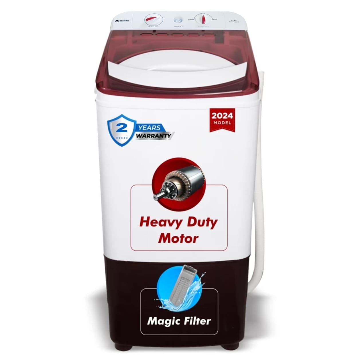 Reliance 7.5 Kg Semi-Automatic Top Load Washer (Red & White)
