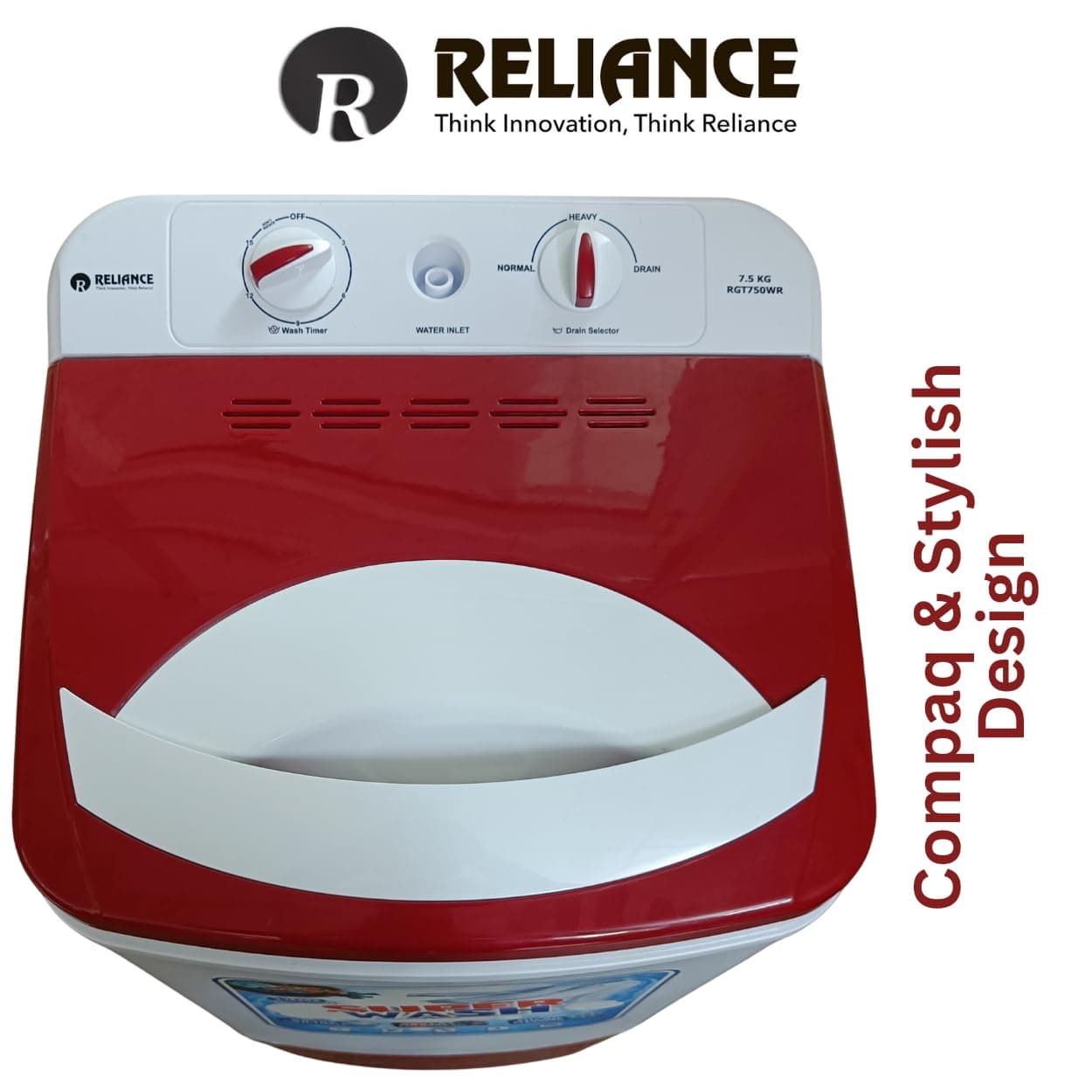 Reliance 7.5 Kg Semi-Automatic Top Load Washer (Red & White) — image 2