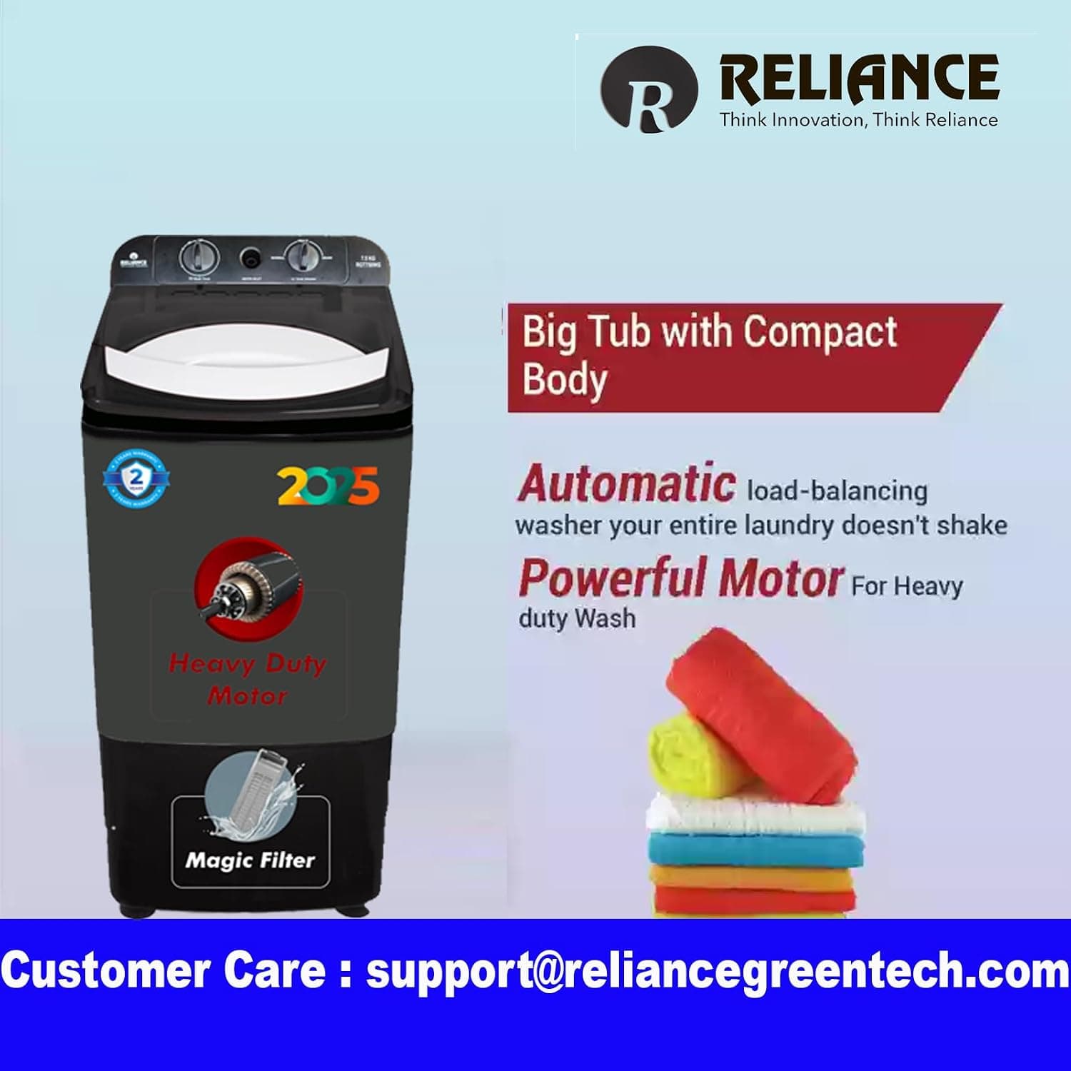 Reliance 7.5 Kg Semi-Automatic Washer (Grey & Black)