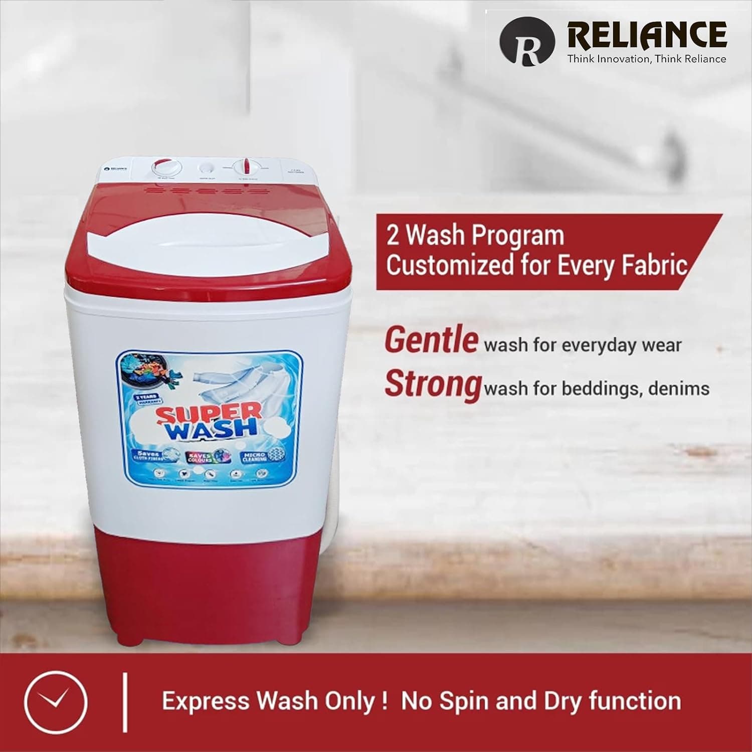 Reliance 7.5 Kg Semi-Automatic Top Load Washer (Red & White) — image 8