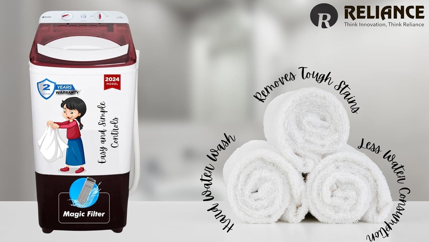 Reliance 7.5 Kg Semi-Automatic Top Load Washer (Red & White) — image 3